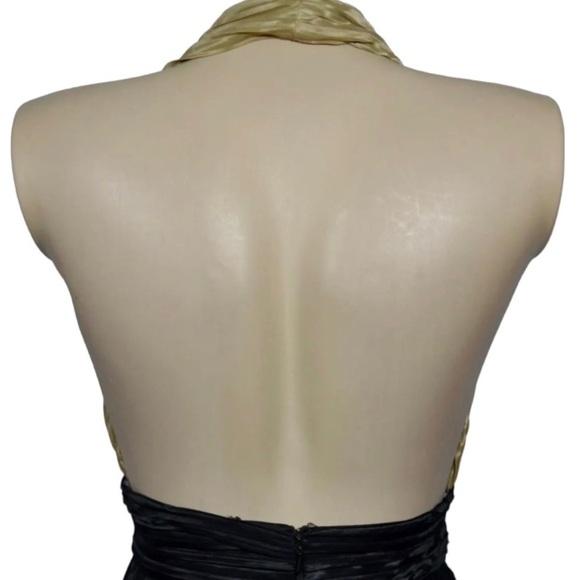 STELLA & JAMIE NEW NWT Black and Champagne Pleated Halter Open Back Dress Small - Picture 6 of 16